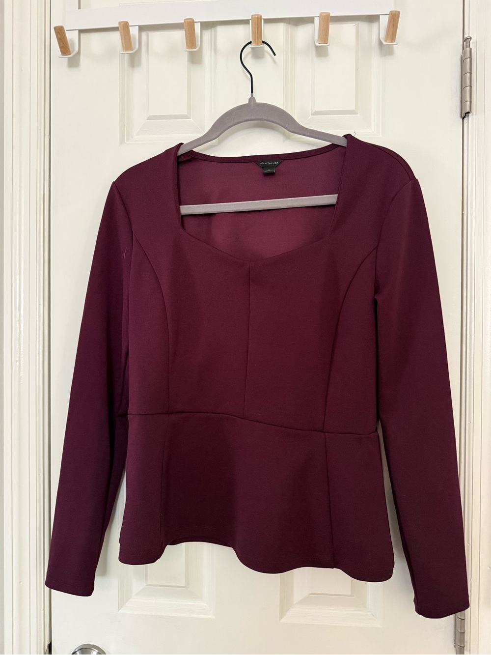 Ann Taylor Women's Long-Sleeve Peplum Top in Burgundy